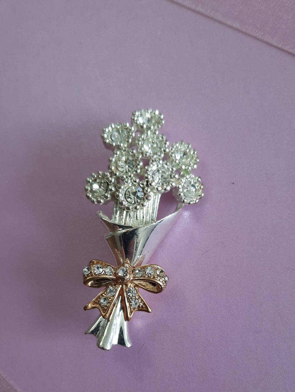Crystal Bouquet Brooch Pin - Silver and Gold Tone